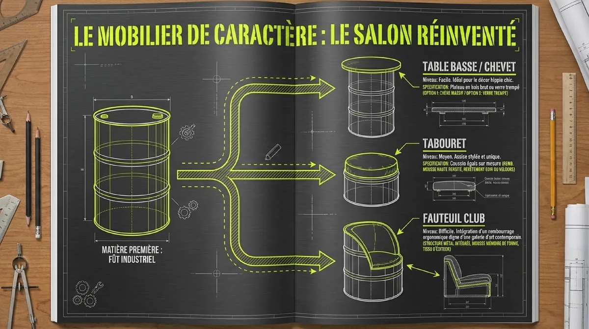 Infographie Métamorphose design : quand le fût en métal sublime votre décoration intérieure