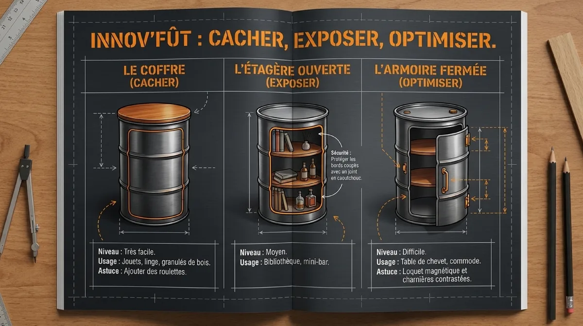 Infographie Innov'Fût : des solutions de rangement originales et robustes pour toute la maison