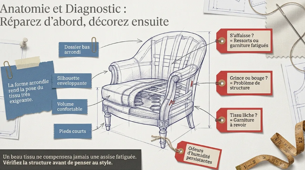 Infographie Avant le relooking : reconnaître l’état d’un fauteuil crapaud