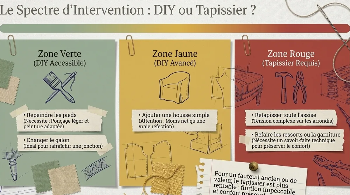 Infographie DIY ou tapissier : choisir le bon niveau d’intervention