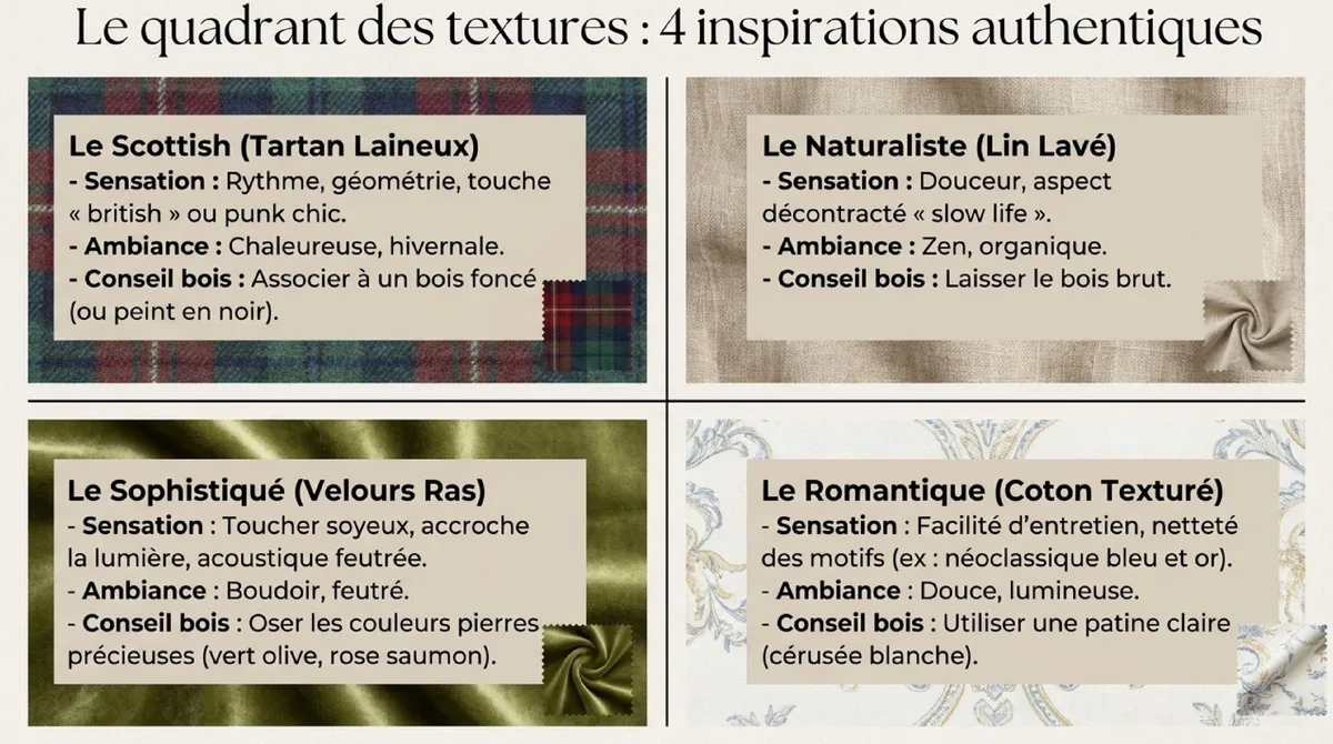 Infographie Le retour aux matières naturelles et texturées : 4 inspirations douces et authentiques