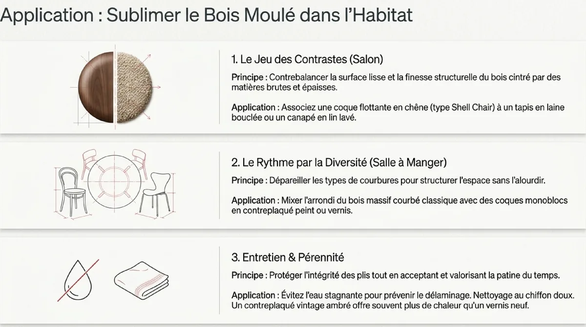 Infographie Intégrer des pièces en bois moulé dans une décoration actuelle