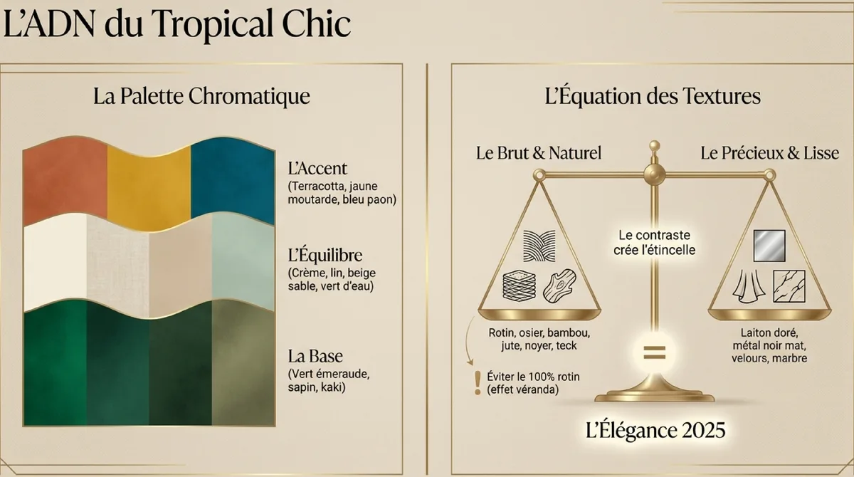 Infographie Comprendre les codes du tropical chic pour une déco tendance en 2025