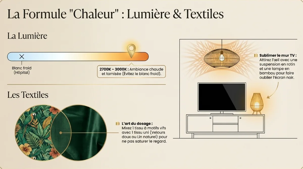 Infographie Lumière et textiles : réchauffer l'ambiance avec des couleurs vives