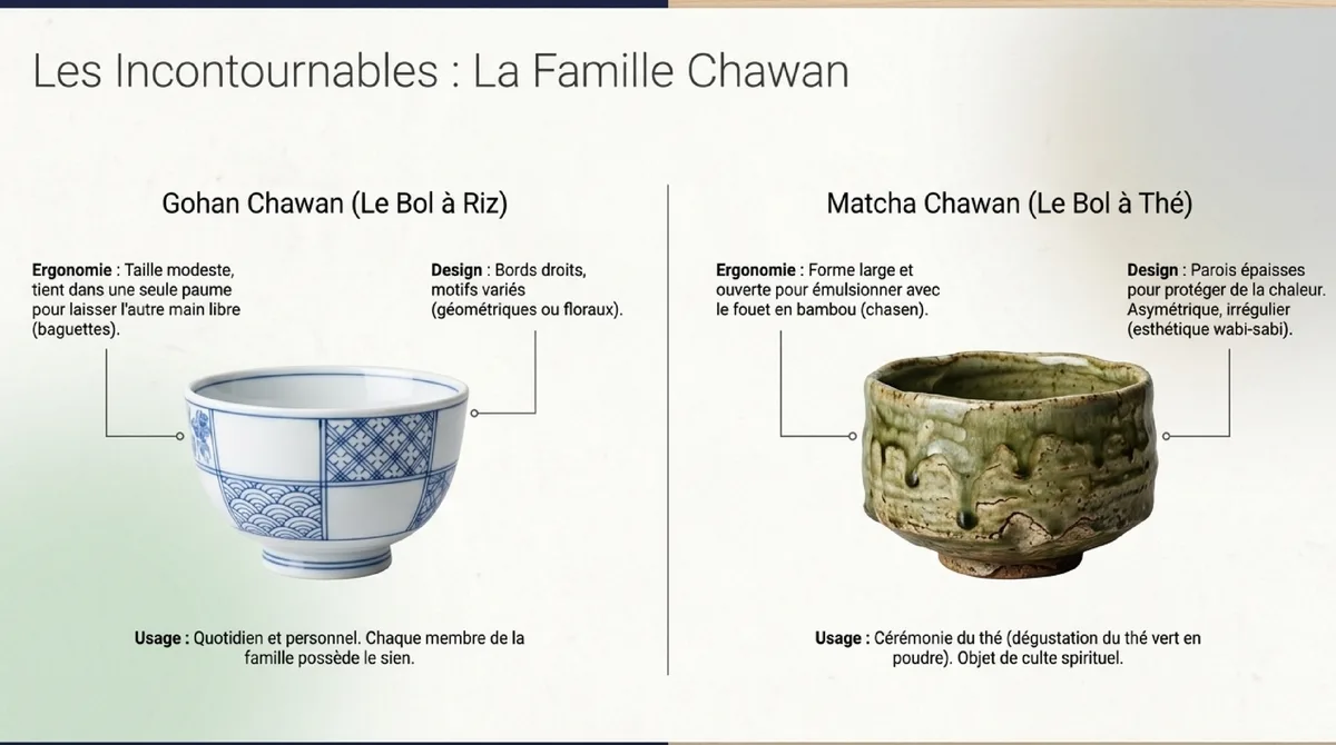 Infographie Les incontournables : Chawan pour le riz et le thé