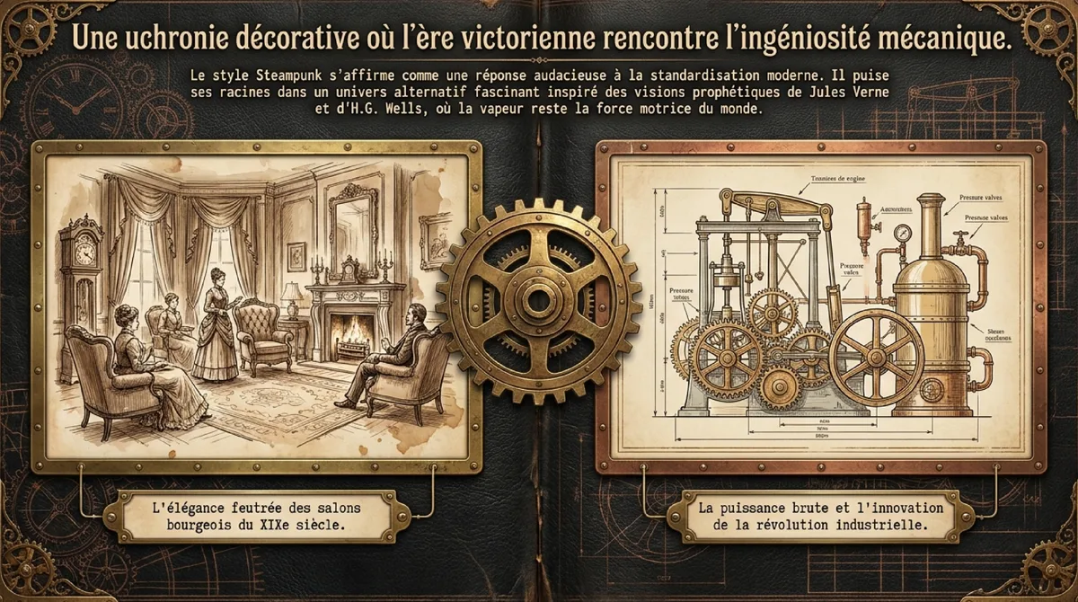 Infographie Origines et essence du style déco steampunk