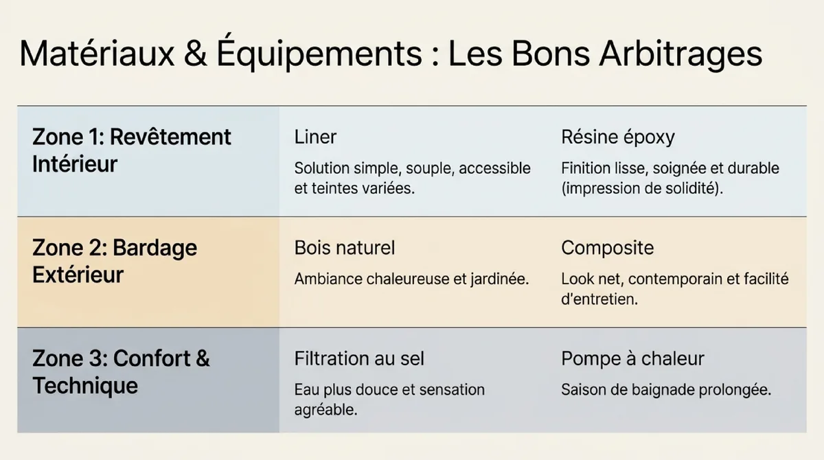 Infographie Matériaux, revêtements et équipements : les bons arbitrages