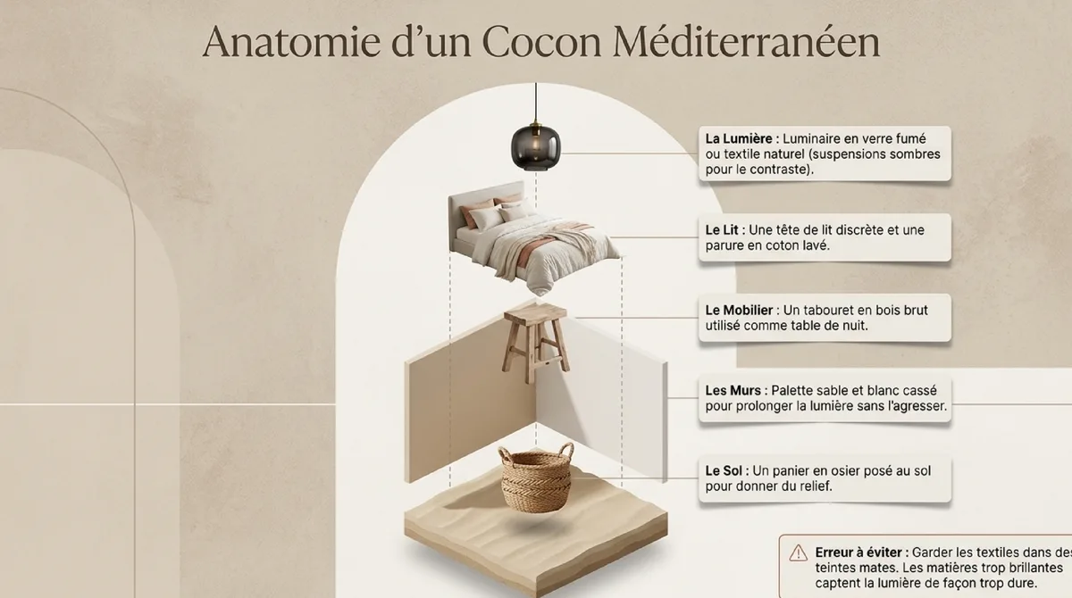 Infographie Des chambres douces, entre sable et terracotta