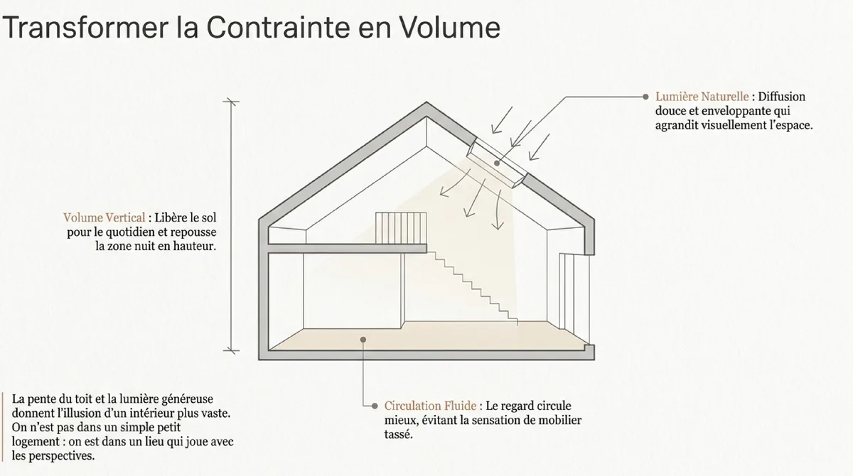 Infographie Pourquoi un studio sous combles paraît souvent plus grand qu’il ne l’est