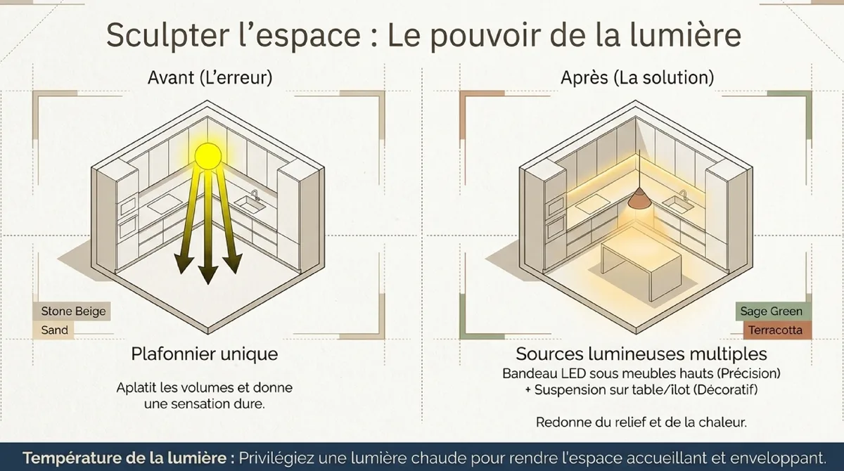 Infographie Ajouter du style avec la lumière, les rangements et la vaisselle