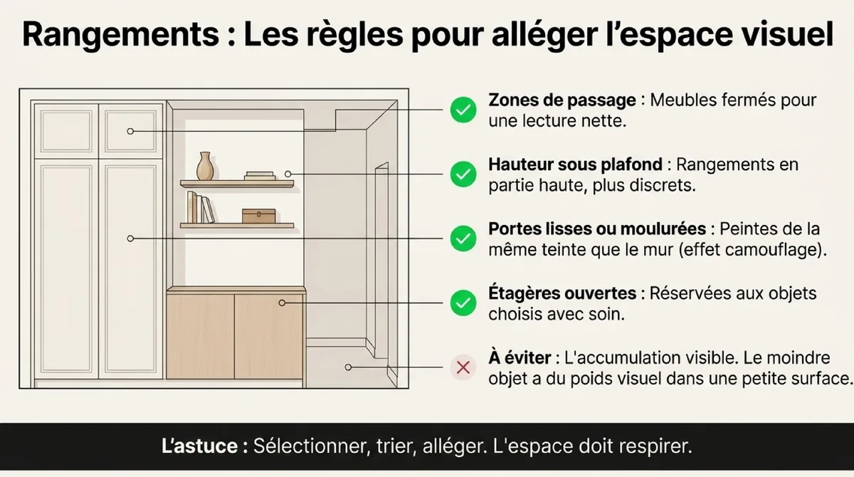 Infographie Des rangements discrets pour alléger la pièce