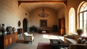 Intérieur d’une villa restaurée dans les Pouilles avec mobilier ancien, art et design contemporain